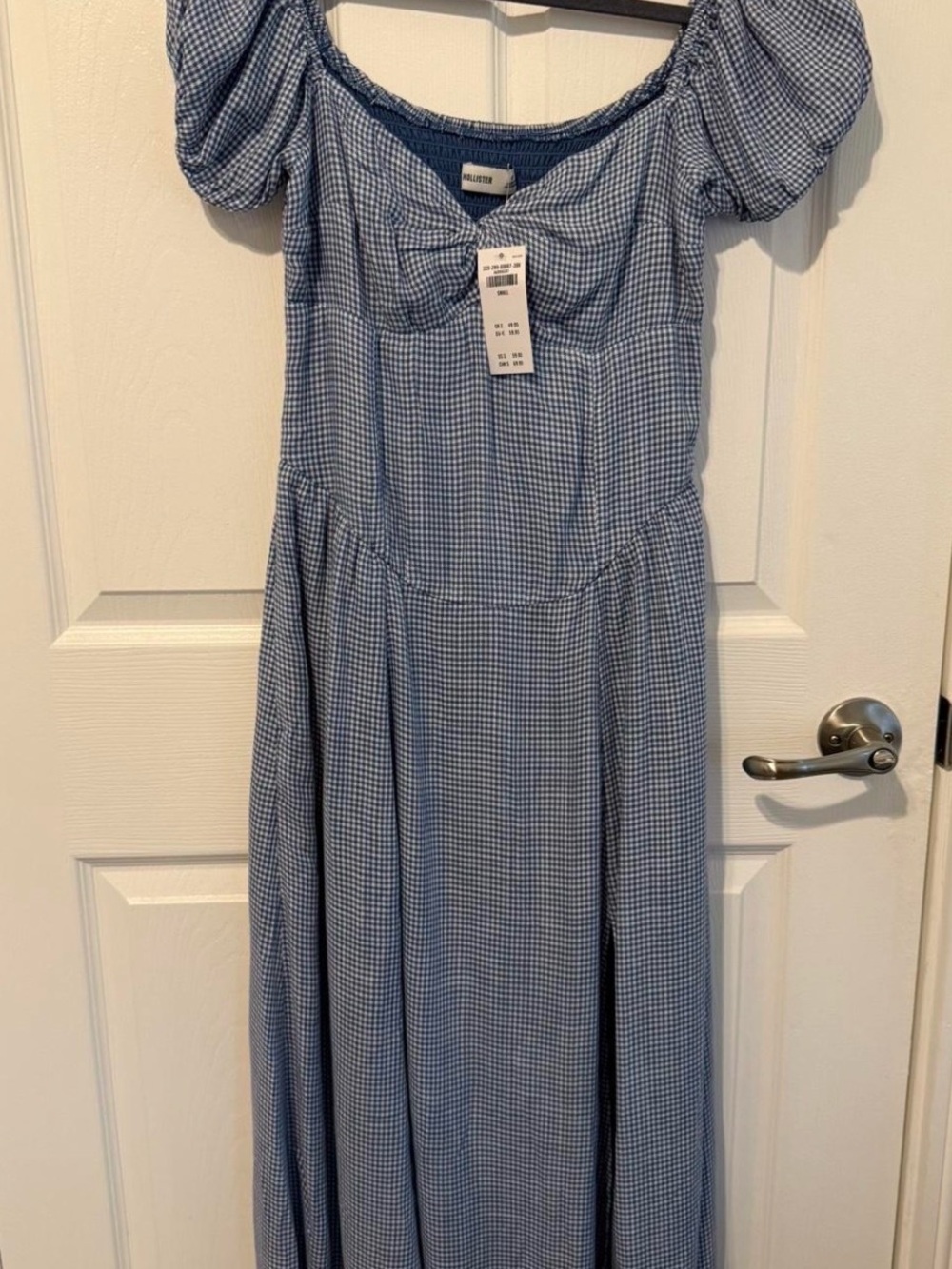 Blue Hollister Gingham Puff-Sleeve Maxi Dress